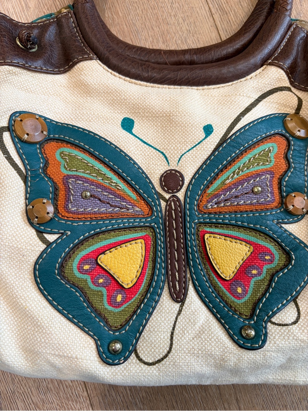 Vintage Relic Butterfly Canvas Satchel Bag Boho Embroidered Purse Tote - Picture 4 of 10